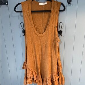 We The Free Washed Rust Ruffle Hem Sleeveless Tunic Top